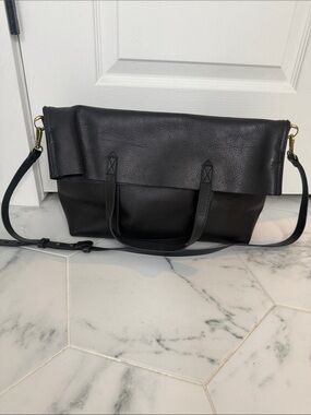 Madewell Black Leather Folderover Tote Bag